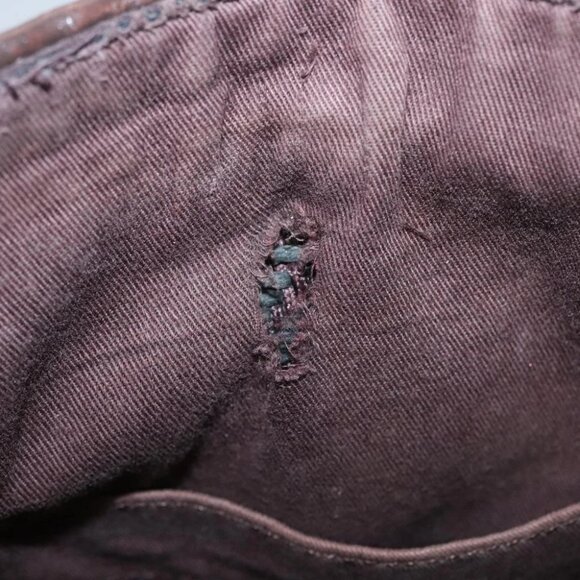 HERMES Kaba Chennai MM Hand Bag Canvas Leather Brown Silver Auth bs21951 - Picture 12 of 16